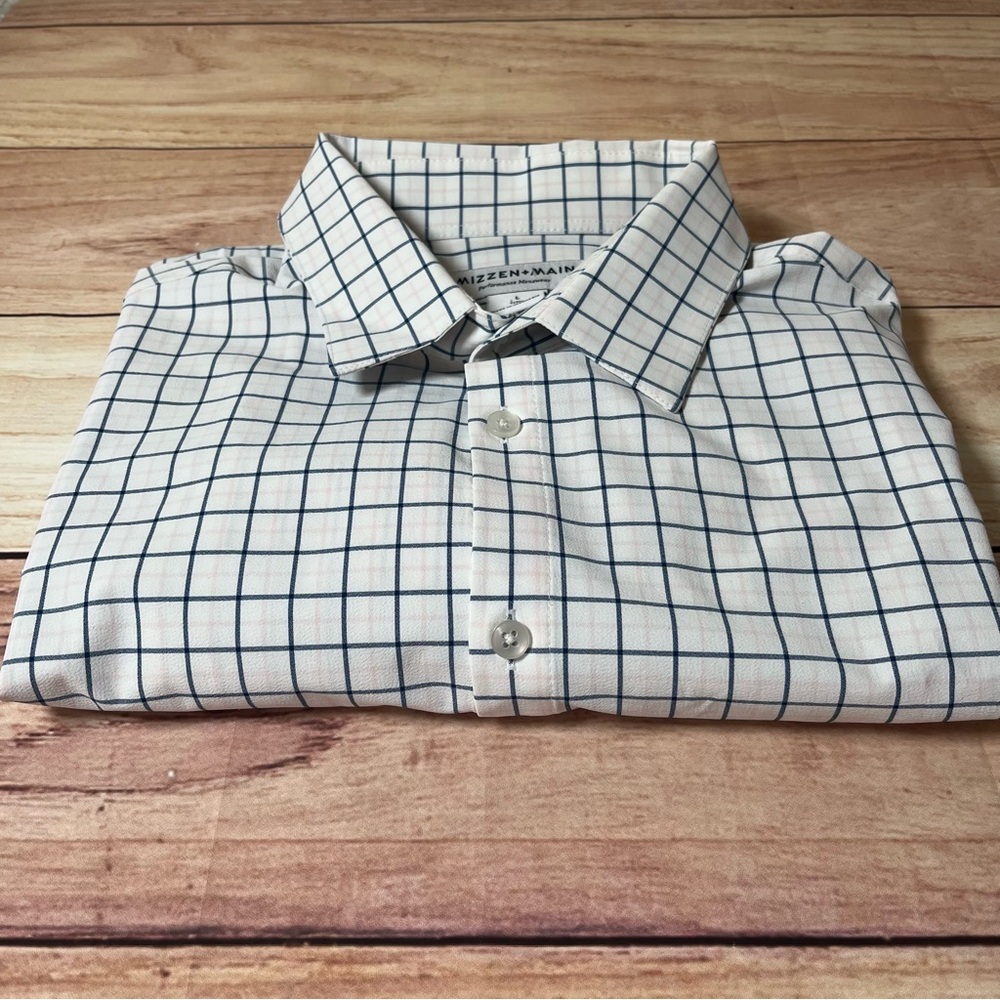 Mizzen & Main Performance White Shirt Mens L Trim Fit Check Long Sleeve Stretch